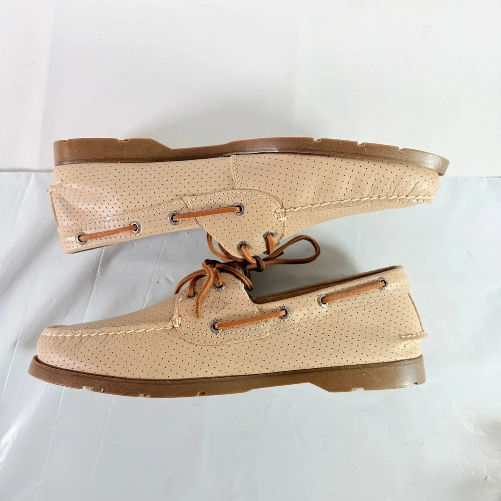 Sperry Top-Sider Ward 2-Eye Perforated Men's Boat Shoes Off-White Size 12W New